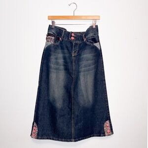 3/$50 Ice Dark Denim Skirt with Floral Patches